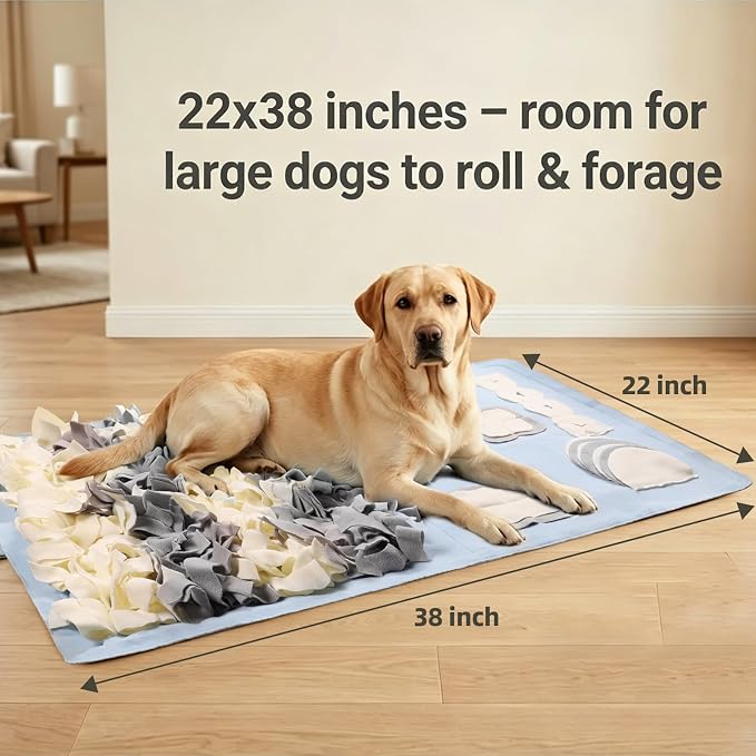Snuffle Mat for Dogs: Slow Food Interactive Experience - 7 Enrichment Foraging Games for Large Dog Owners Needing to Burn Pet Energy - Washable 1000 Times - 22x38 inch - Blue
