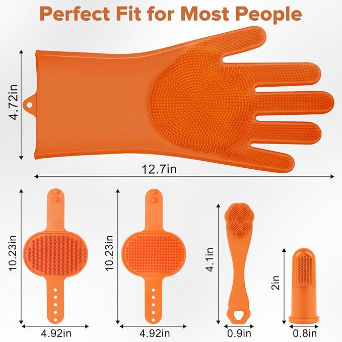Augwind 6PCS Grooming & Bath Supplies for Dogs, Cats | Dog Washing Gloves | Dog Bath Brush | Dog Shower Brush | Pet Grooming Gloves | Dog Grooming kit | Pet Supplies for Showerhead & Sprayer (Orange)