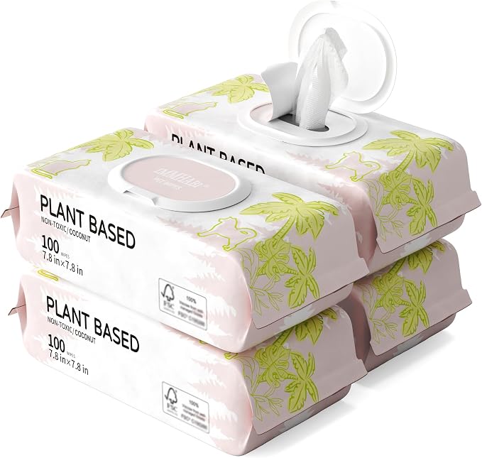 IMMHABI 400 Count Lick-Safe Dog Wipes, Coconut Plant-Based Hypoallergenic Dog Wipes for Paws, Butt, and Anal Gland Care, Cleansing & Deodorizing for Puppies