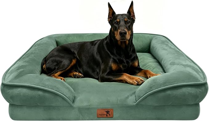 Spotted Play Orthopedic Dog Bed with Sides - Sofa Beds for Extra Large Dogs, Supportive Foam Pet Couch Bed with Washable Removable Cover, Waterproof Lining and Non-Slip Bottom, Green - XL-Plus
