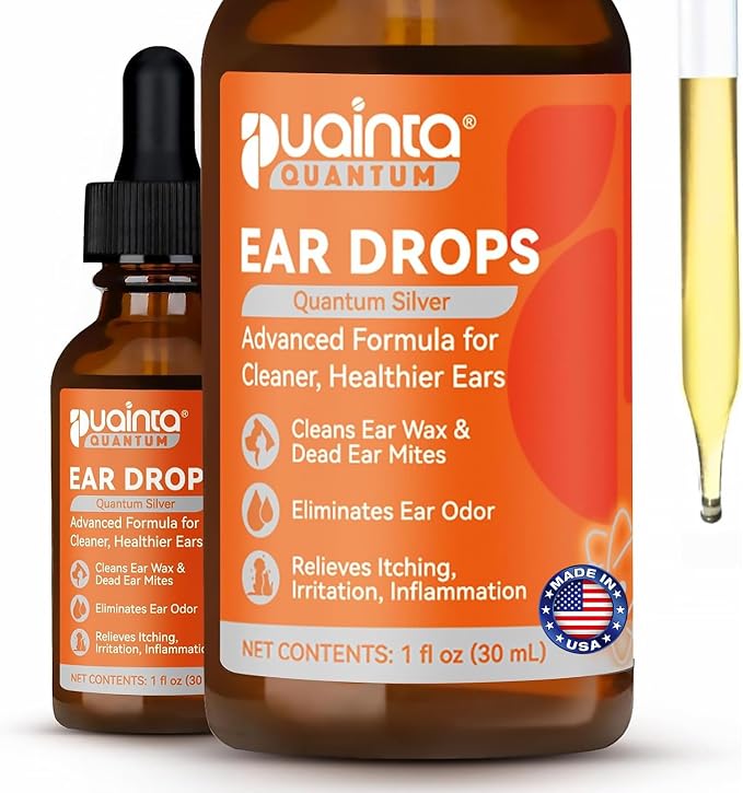 Dog Ear Cleaner Drops for Infection Treatment | Vet Formulated Patented Quantum Silver Water-Based Drops Soothe Ear Itching, Irritation, Cleans Wax, Odor, 1 Fl Oz
