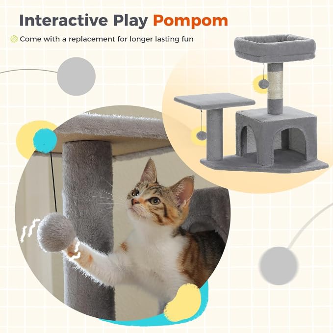 PEQULTI 56.3'' Cat Tree for Indoor Cats, Multi-Level Cat Tower with 2 Top Perch, Cat Condo, Hammock and Sisal-Covered Scratching Post
