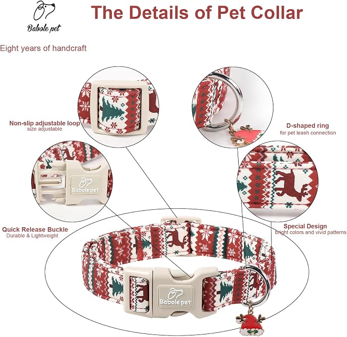 Christmas Dog Collar for Puppy Small Dogs - Cute Fair Isle Style Christmas Collars for Dogs, Soft Adjustable Winter Holiday Dog Collars with Quick Release Buckle XS