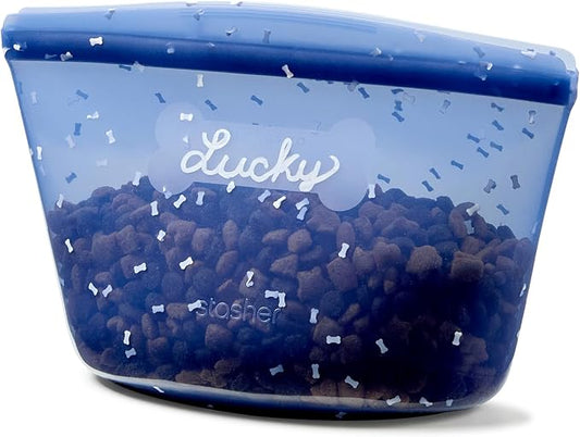 Stasher Pet Reusable Puppy Essentials Dog Travel Bag, Airtight Seal, Dog Travel Accessories, 4-Cup Dog Food Travel Container, Dog Food Travel Bag, Food Grade Silicone, Freezer & Dishwasher Safe