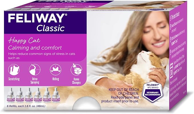 FELIWAY® Classic 30 Day Cat Calming Refills for Pheromone Diffuser,48ml Value Pack - Helps Reduce Common Signs of Stress in Cats & Kittens,Enhanced Calming,(Pack of 12)