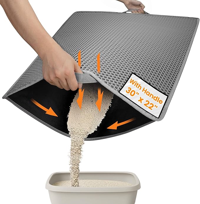 Conlun Cat litter Mat 30"x22", Large Honeycomb Double Layer Waterproof Trapping Waste for Kitty Litter Box, Easy Clean Non-Slip Cat Matt on Floor, Gray