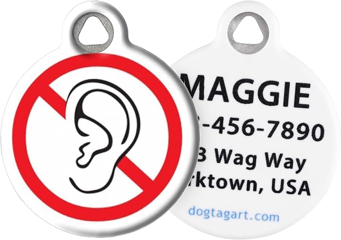 Deaf Medical Alert Personalized Pet ID Tag for Dogs and Cats, Silent Polymer Coated Stainless Steel Nametag with Customized Identification Information, Small .875" Diameter