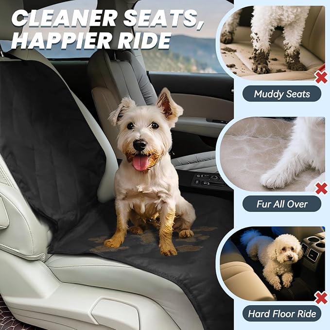 VIVAGLORY Front Dog Seat Covers, 1PACK No-Skirt Design 4 Layers Quilted & Durable 600D Oxford Car Seat Cover for Dogs with Anti-Slip Backing for Most Cars, SUVs & MPVs, Black