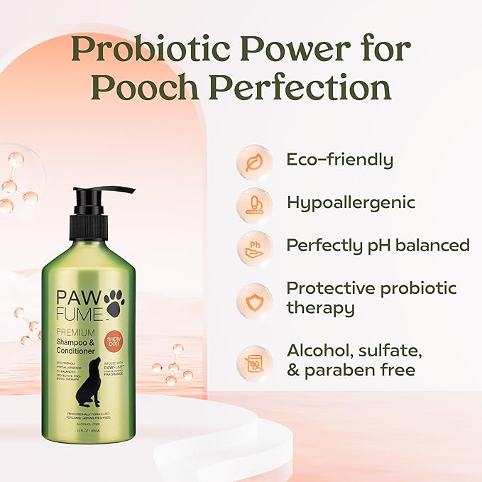 PAWFUME Deshedding Dog Shampoo and Conditioner, Show Dog, 4-Pack | Probiotic pH-balanced formula nourishes, detangles and deep cleans silky coats, salon-quality Shampoo for Dogs