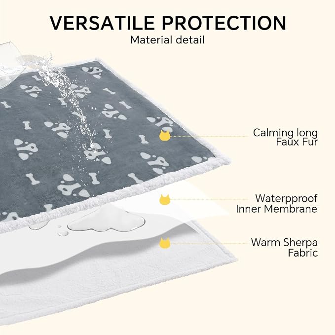Luciphia Waterproof Pet Blankets for Couch Sofa Bed Cover Cat Liquid Pee Proof Washable Soft Fluffy Large Dog Blanket Reversible Furniture Protection Puppy Grey Bone Thicken Small（40" x 28"）