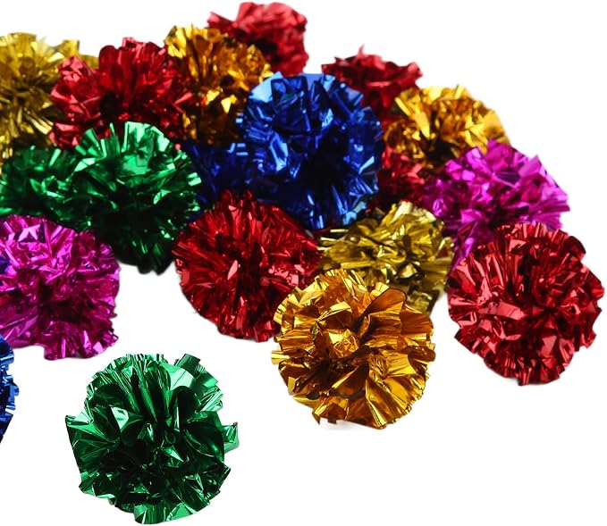 HERCHR 30 Pack Crinkle Balls Cats Sparkle Ball Colorful Mylar Balls Crinkle Paper Ball for Cats Interacting