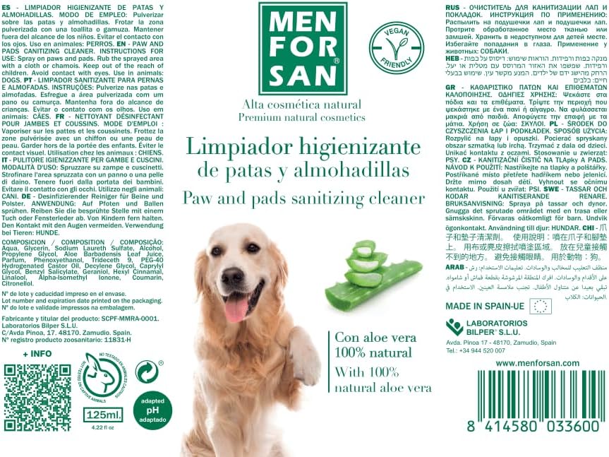 MENFORSAN Paw and Pad Cleaner 125ml with 100% Natural Aloe Vera