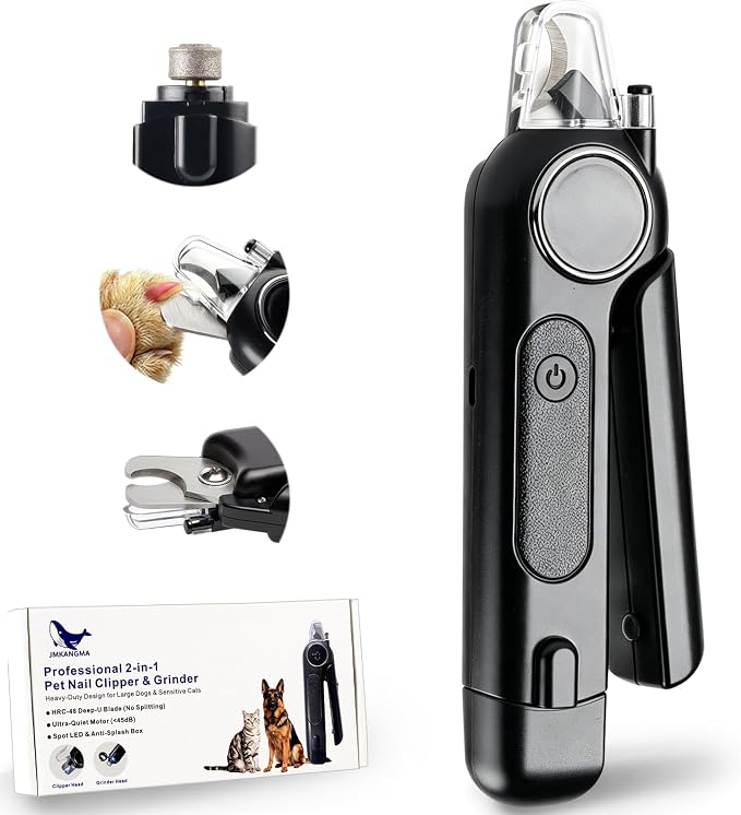 Professional 2-in-1 Dog Nail Clippers and Grinder with LED Light,Heavy Duty HRC-48 Deep-U Blade for Thick Nails, Ultra Quiet Rechargeable Pet Nail Trimmer for Large Dogs & Cats, Black | 2-in-1 dog nail clipper grinder with LED light to see quick. Featu...