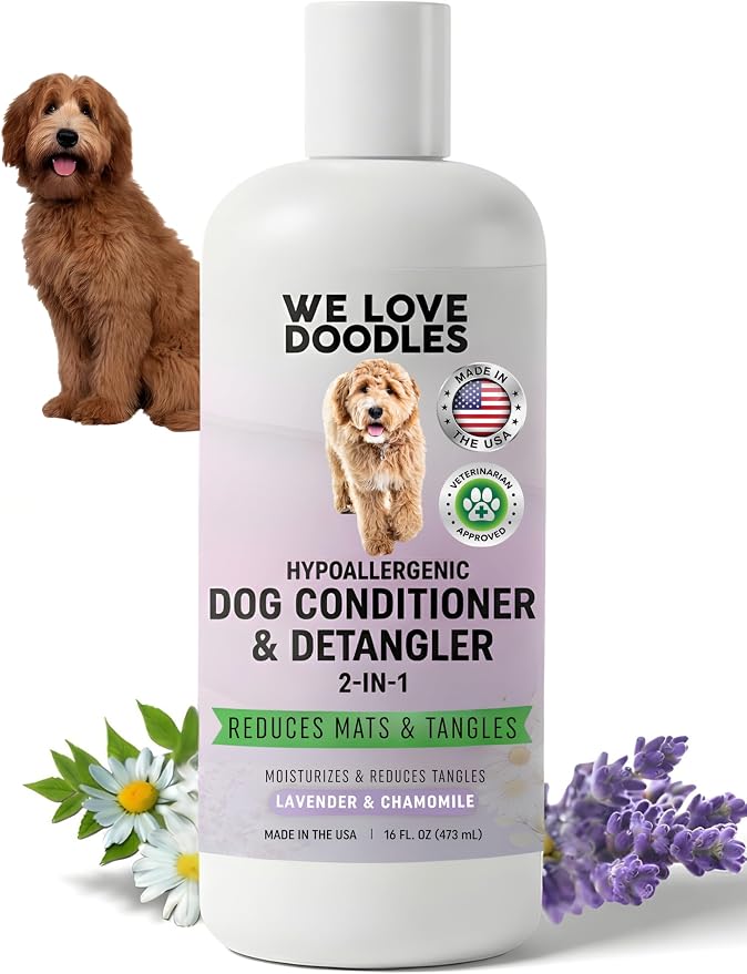 2-in-1 Dog Conditioner & Detangler, for Doodles & Poodles, Lavender, 16OZ | Best Conditioner for Dogs With Allergies & Itchy Skin, Hypoallergenic & Tearless For Goldendoodle Puppy, Detangling Formula