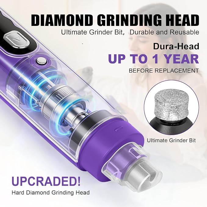 Quiet Dog Nail Grinder Clippers, 9-Speed Pet Nail Trimmer with LED | Low noise, Safety sensor guard, 2 LED lights, USB rechargeable, Professional grooming, Sensitive paws, Dogs cats all breeds