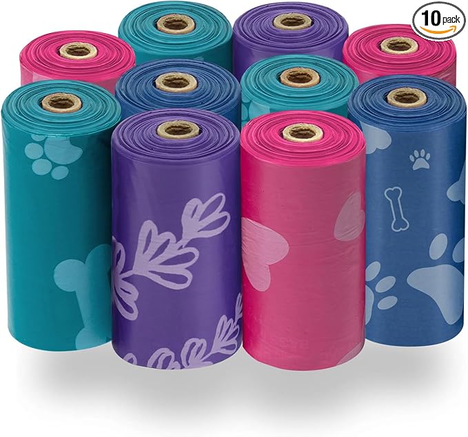 Best Pet Supplies Dog Poop Bags for Waste Refuse Cleanup, Doggy Roll Replacements for Outdoor Puppy Walking and Travel, Leak Proof and Tear Resistant, Thick Plastic - Assorted 2, 150 Bags