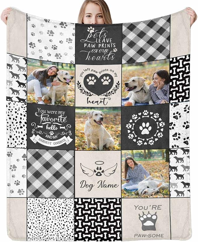 Personalized Pet Memorial Throw Blanket - Dog Memorial Cat Memorial Blankets With Picture Upload - Memorial Gifts For Dogs Cats Pets Lovers - Customized In Loving Memory Remembrance Blankets