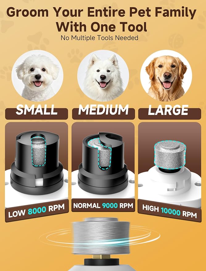 Dog Nail Grinder, Electric Dog Nail Trimmer Quiet with 2 LED Lights, 3-Speed Pet Nail Grinder for Dogs & Cats, Rechargeable 2000mAh Nail Grinder for Small Medium Large Dogs with Light, White
