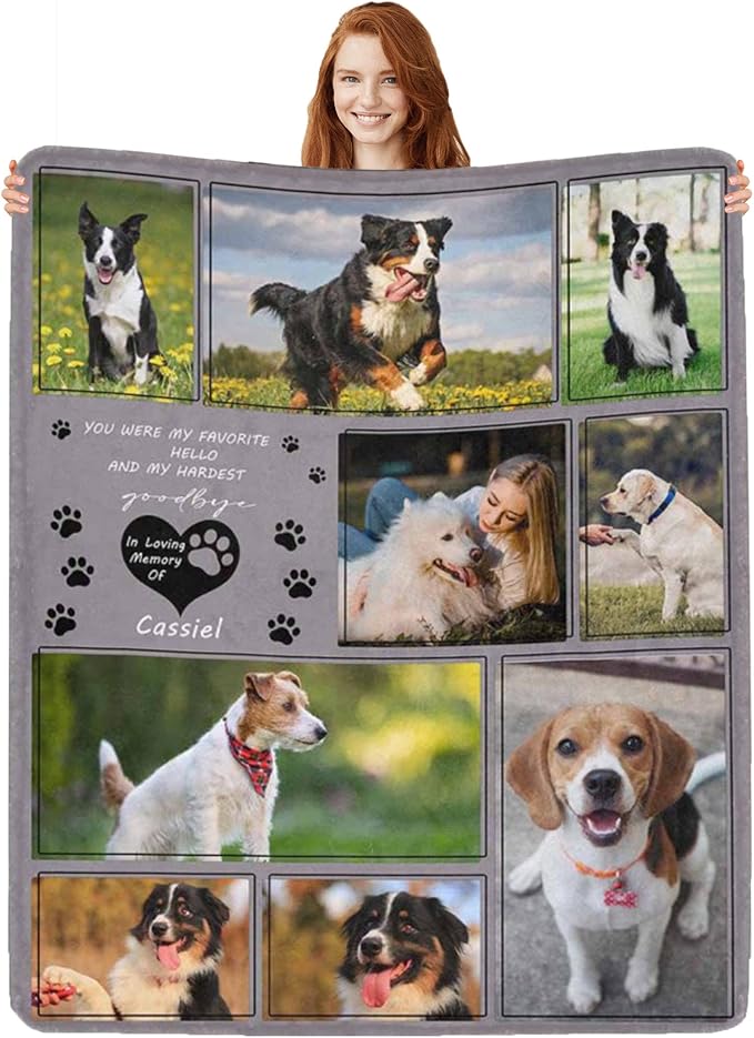 Artsadd Personalized Dog Blanket with Photos, Custom Dog Blanket with Pictures - Customized Pet Memorial Blanket, Fleece, Quilt, 50x60 inches, Casual, Pet Memorial Products, Blanket