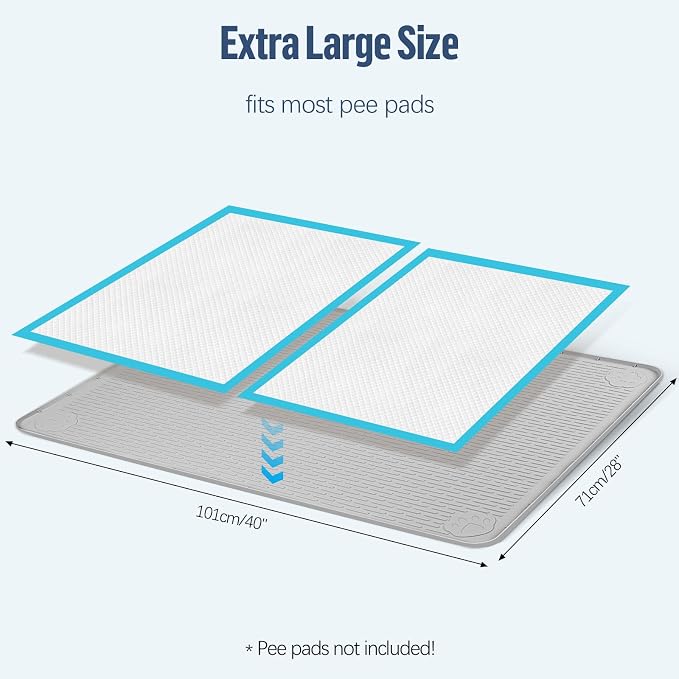 Pee Pad Holder for Dogs 40''x28'' Silicone Puppy Pee Pad Tray, Light Grey | Extra Large Dog Potty Tray Leak-Proof, High Edge, No Spill Training Pads for Floor Protection, No Pee Pads