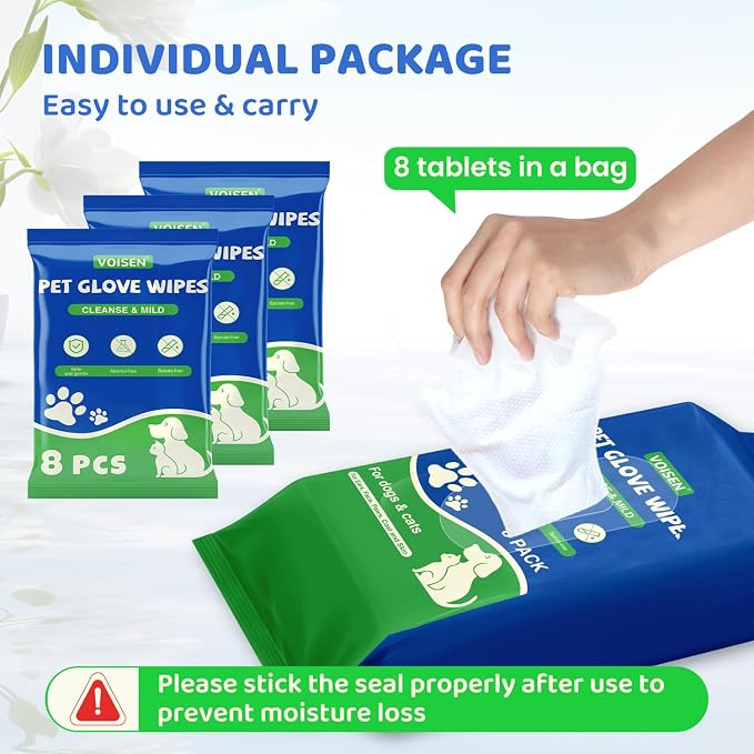 24 Pcs Pet Glove Wipes for Dogs, Pet Cleaning Gloves | Dog Wipes Cleaning Deodorizing,Unscented Thick Pet Wipes for Nourish Fur Daily Care and Travel