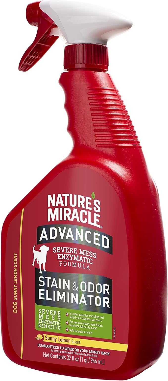Nature's Miracle Advanced Stain & Odor Eliminator,32 Ounces,Sunny Lemon Scent,Severe Mess Enzymatic Formula For Tough Pet Messes,(Pack of 2)