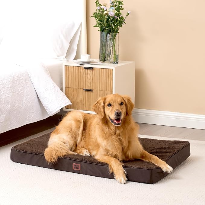 EHEYCIGA Orthopedic Dog Bed Large with Removable Washable Cover, 44IN Brown | Egg Crate Foam Support, Durable Oxford fabric, Non-Slip Bottom, Machine Washable, Soft Waterproof Plush Pet Bed Mat For Crate