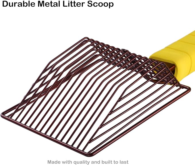 Cat Litter Scoop, Steel Metal Scooper with Deep Shovel and Long Foam Handle for Kitty Litter Box, Soft Pet Sifter, Comfy Poop Sifting, Pooper Lifter, Durable and Heavy Duty, Bronze Finish