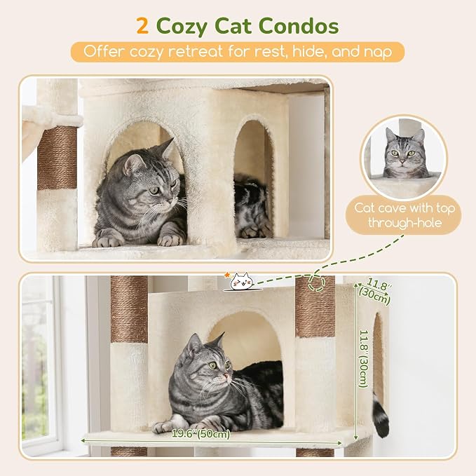 Globlazer 80in Extra Large Tall Corner Cat Tree Tower, S80G, Beige | Multi-Level Cat Condos for Multiple Indoor Cats Large Adult Kittens, Scratching Posts, 2 Widened Perches, Adjustable Baskets