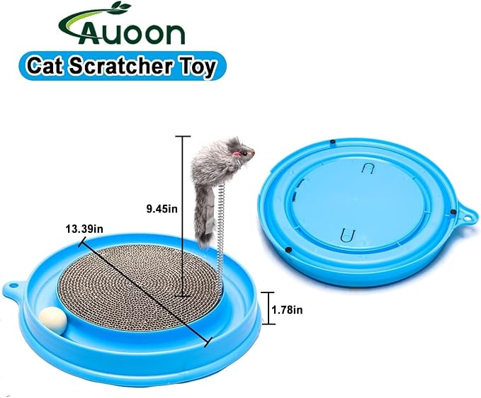 AUOON Cat Scratcher Toy with Ball Track - 3 in 1 Interactive Cat Toy, Cat Scratch Pad with Cat Ball Toy and Plush Cat Mouse Toy for Indoor Cats and Kittens (Blue)