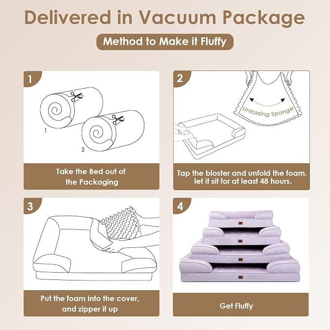 EHEYCIGA Orthopedic Dog Beds for Extra Large Dogs, Waterproof Memory Foam XXL Pet Bed with Sides, Non-Slip Bottom and Egg-Crate Foam Big Dog Couch Bed with Washable Removable Cover, Lilac