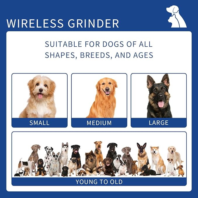 Rechargeable Dog Nail Grinder, 9 Speed Adjustable Ultra Quiet Electric Pet Nail Trimmer Painless Claw Care Grooming Tool for Small Medium Large Dogs Cats Puppy