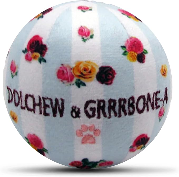 Dog Diggin Designs Dolchew & Grrrbone Plush Squeaky Dog Toy Ball | Luxury-Inspired Parody Designer Ball with Squeaker, Soft Plush Fetch Dog Toy – Prêt-à-Porter Play!