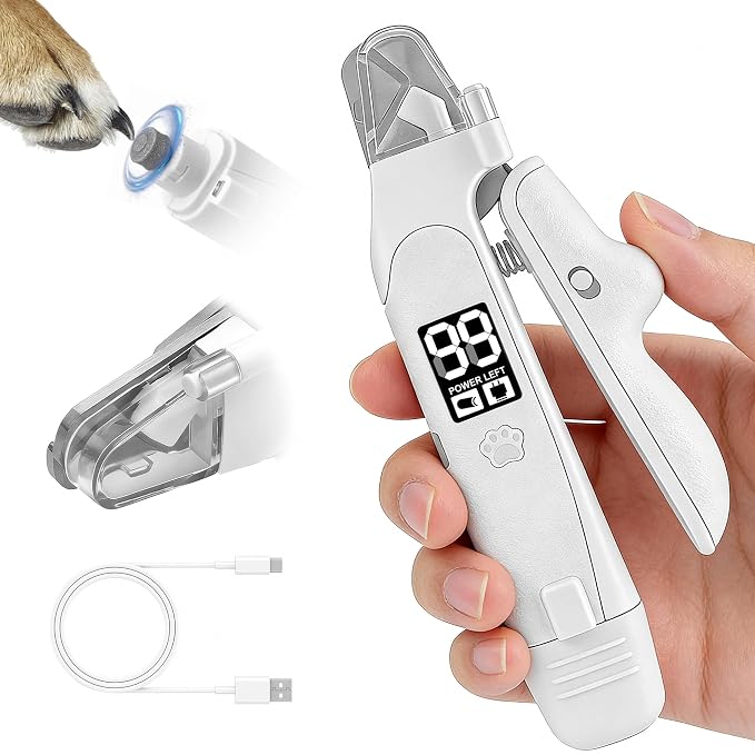 Dog Nail Clippers & Grinder with LED Light | 2-in-1 Quiet Pet Nail Grinder & Trimmer, USB Rechargeable, Splash Guard, for Small to Large Dogs & Cats