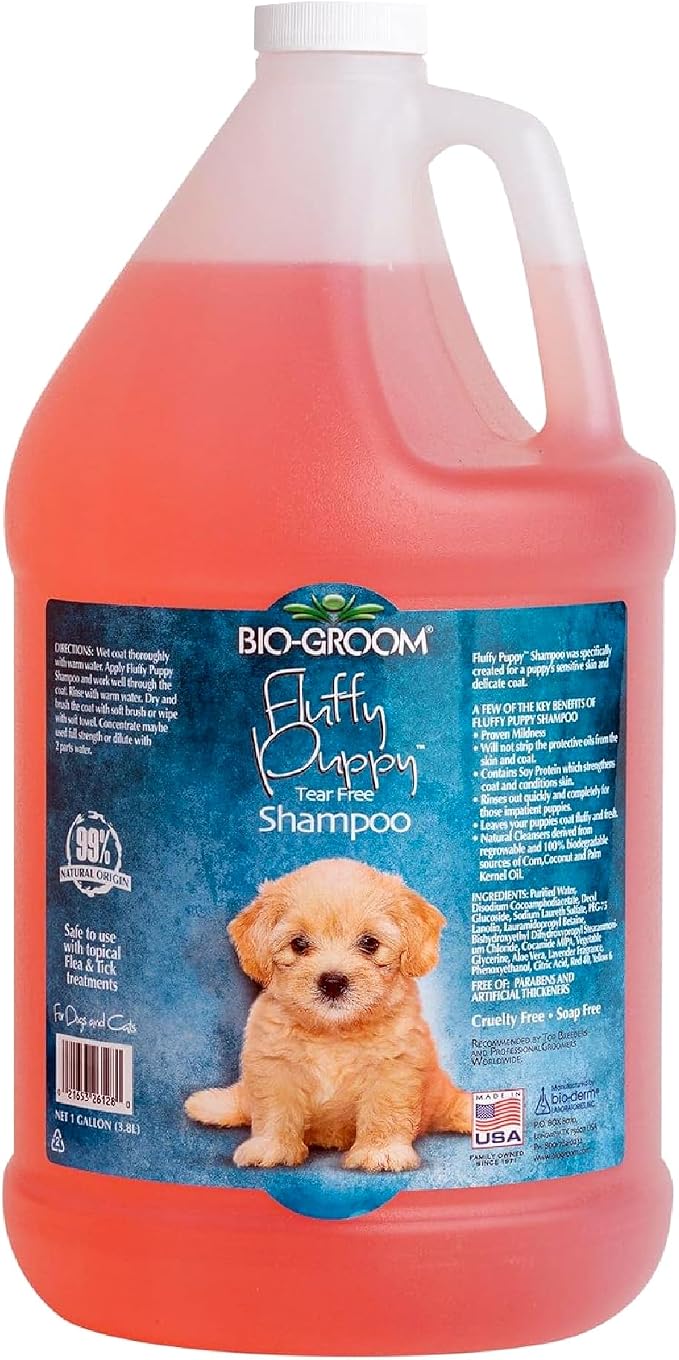 Bio-Groom Fluffy Puppy Tear-Free Shampoo - Dog Bathing Supplies, Puppy Shampoo, Cat & Dog Grooming Supplies for Sensitive Skin, Cruelty-Free, Made in USA, Tearless Dog Products - 1 Gallon