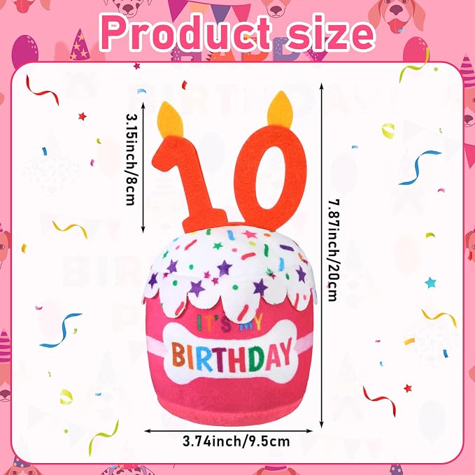 Dansydaisy Dog Birthday Cake Toy Squeaky Plush Toy for Girl Boy Gifts, Chew Accessories for Dog Birthday Party Decor Favor for Large, Medium and Small Dogs(10th,Pink)