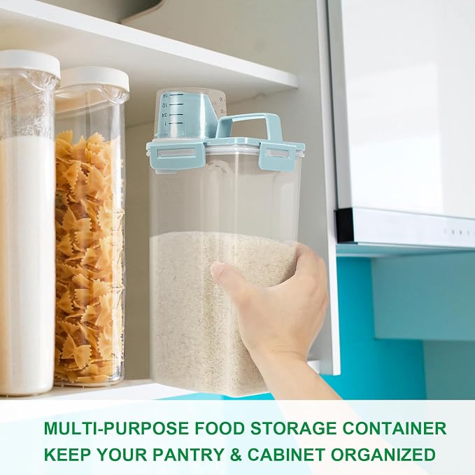 TBMax Rice Storage Container 3-5 Lbs Flour Container Cereal Dispenser with Measuring Cup, Airtight Dry Food Container Bin for Kitchen Pantry Storage Organization