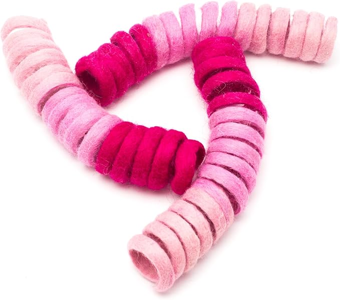 Glaciart One Felt Spring Cat Toy – 3 Pcs Soft Fuzzy Enrichment 100% Natural Wool - Interactive Stretchable Play Cat Toy Set - Safe for Pets, Non-AZO Colored Dyes - 30” Long