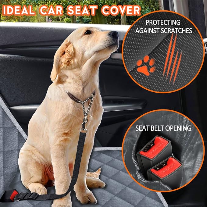 Yuntec Dog Car Cover for Back Seat Pet Car Seat Cover Protector Waterproof Rear Seat Cover Nonslip Bench Car Seat Cover fits Middle Armrest for Most Cars Trucks SUVs (53” Width) - Grey