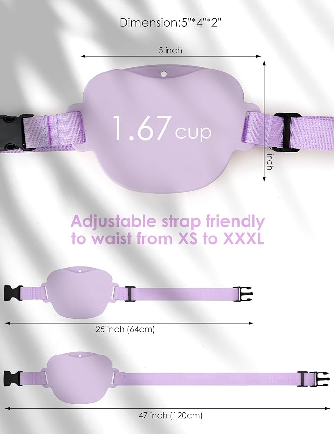 heouvo 1.67 Cup Dog Treat Pouch with Training Clicker (Violet) | Magnetic Closure, Silicone Bag with Waist Belt for Pet Training & Walking, Easy One-hand Treat Access