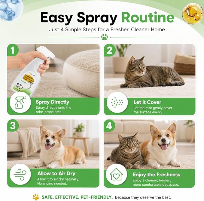 Pet Stain & Strong Odor Eliminator, Dog & Cat Pee Urine Destroyer for Carpet, Upholstery - Cleaner Spray for Pet Stain Remover, Urine, Poop, Pee, Deodorizer, Air Freshener in Home & Car - 8FLoz