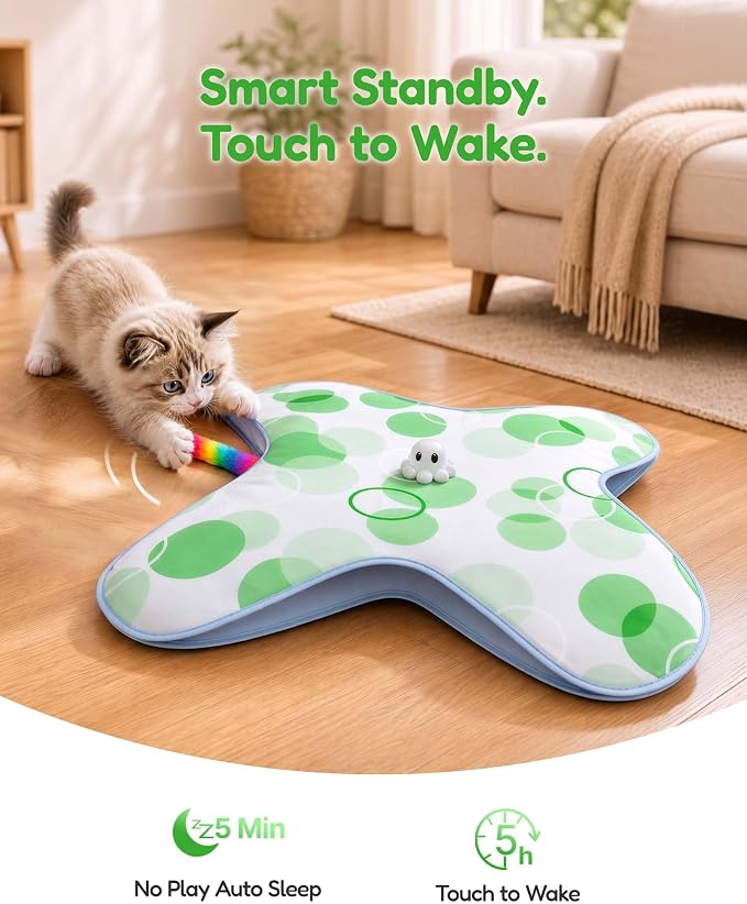 PetsBusy Automatic Hide &Seek Interactive Cat Toys for Indoor Cats,[Week-Long Big Battery] Rechargeable Smart Touch-Activated Kitten Toy with Moving Rainbow Tail for Bored Adult Cats,