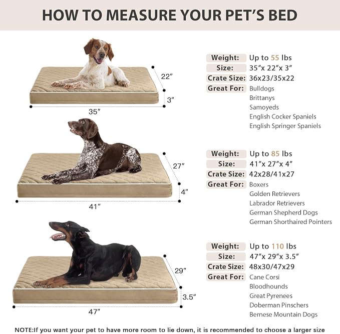 WNPETHOME Orthopedic XXL Dog Beds for Large Senior Dog Bed Comfy Sleeping | XXL Washable Waterproof Dogs Bed with Removable Cover, Multi-Needle Quilting Dogs Crate Bed for Relax , Brown 47x29 Inch