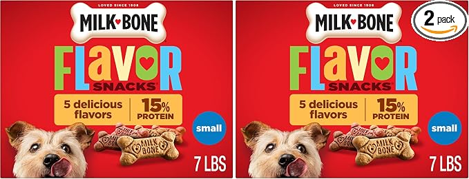 Milk-Bone Dog Treats, Flavor Snacks, Small Biscuits, 14lbs | 2 Pack of 7lbs | Crunchy Texture | Reduces Tartar