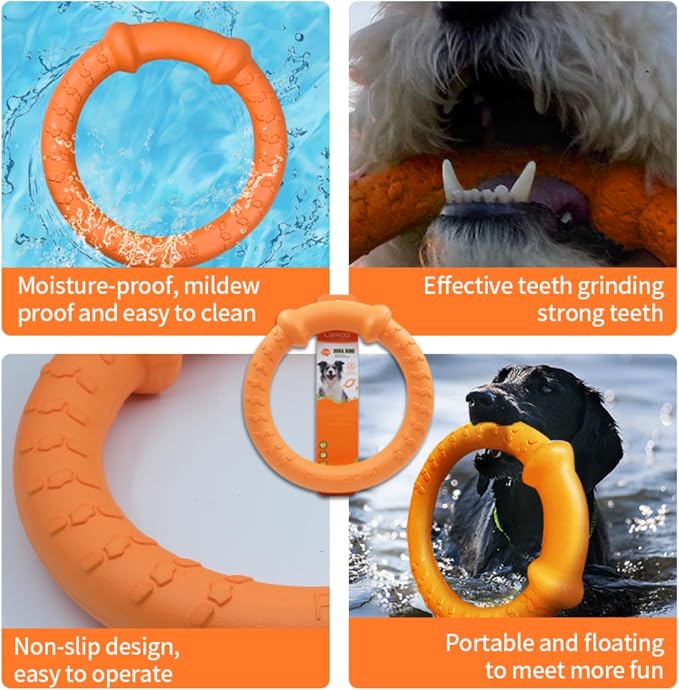 LaRoo Dog Ring Toy, Durable Soft Flying Disc, Thickened, Floatable Dog Chew Ring for Medium Large Dogs, Interactive Tug of War & Fetch Toy for Outdoor Training, Teeth Cleaning & Exercise (Orange)