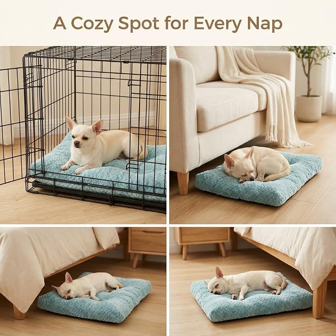 Small Dog Bed for Crate,22 Inch Washable Dog Crate Pad for Dog Cages,Soft Jacquard Flannel Puppy Kennel Bed with Anti-Slip Bottom,Fluffy Dog Mat for Small Dogs,Sage Green