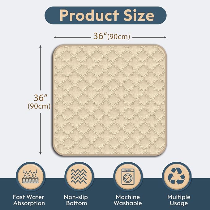 FunFurry Washable Pee Pads for Dogs - 2 Pack Reusable Waterproof Puppy Training Pads, Super Absorbent with Dog Paw Shape Non-Slip Backing (Cream, 36" X 36" - 2 Pack)