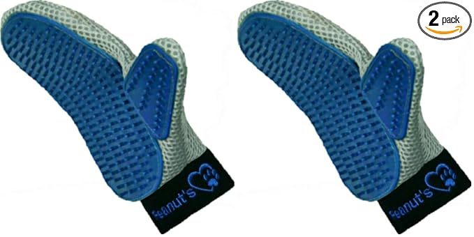 Mr. Peanut’s Pet Grooming Glove – Deshedding Hair Removal Mitt with Gentle Silicone Tips, Adjustable Wrist Strap & Breathable Mesh; Perfect for Dogs, Cats, Rabbits & Small Pets (Pack of 2)