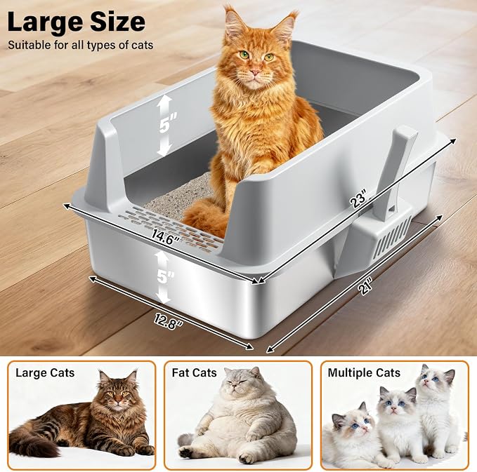 XL Stainless Steel Cat Litterbox,Stainless Steel Litter Box, Easy Clean Non Stick No Smell