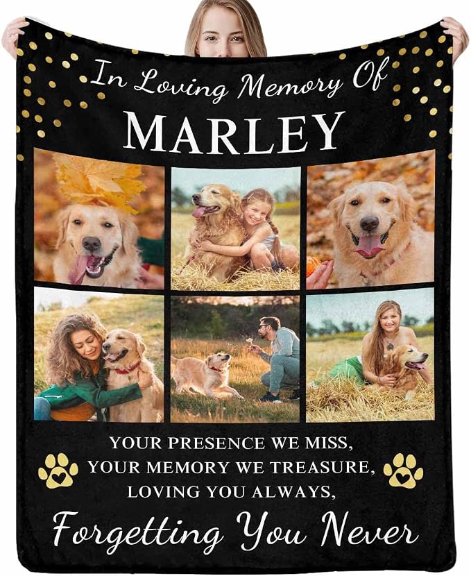 Artsadd Pet Memorial Gifts for Dogs Cats-Personalized Blanket with Photos and Name-in Loving Memory Gifts for Loved Ones Lost-Custom Remembrance Gifts Blankets for Pets Lover-Dog Funeral Gifts